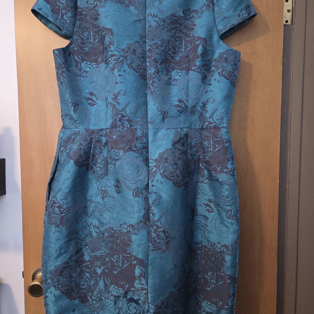 CARMEN MARC VALVO Teal Floral Jacquard Midi Dress Size 18 - Picture 10 of 11